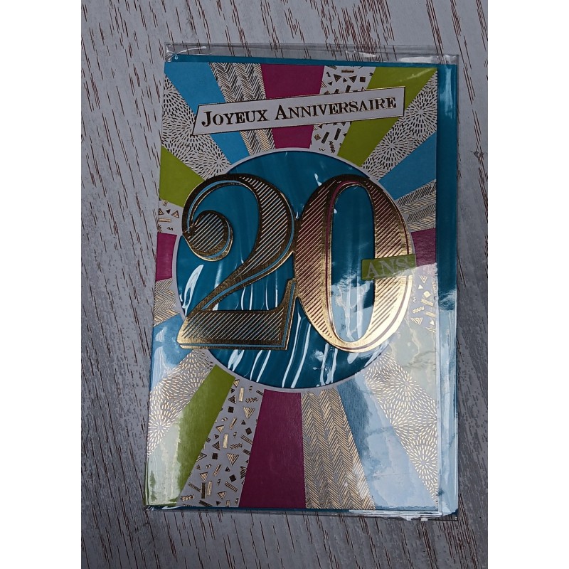 Carte anniversaire 20 ans joyeux anniversaire design